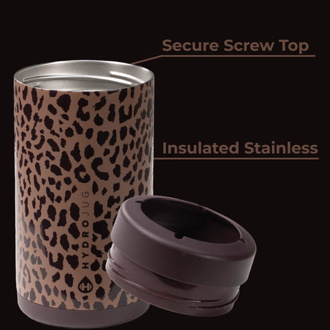 Can Cooler 16oz | 2-in-1 Insulated Tallboy Can Cooler, Screw-Top Lock – Brown Leopard