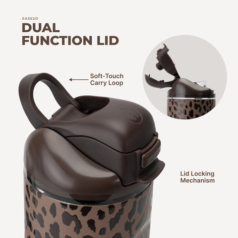 Ease2o 32oz | Compact Water Bottle with Straw & Chug Spout – Brown Leopard