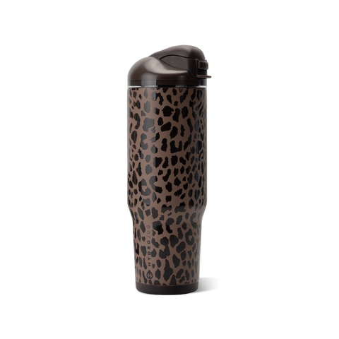 Ease2o 32oz | Compact Water Bottle with Straw & Chug Spout – Brown Leopard