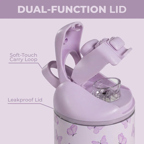 Ease2o 14oz | Leakproof 2-in-1 Kids Water Bottle with Straw & Chug Spout – Flutter