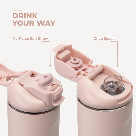 Ease2o 32oz | Compact Water Bottle with Straw & Chug Spout – Dusty Rose