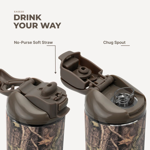 Ease2o 24oz | 2-in-1 Water Bottle with Soft Straw & Chug Spout – Woodland