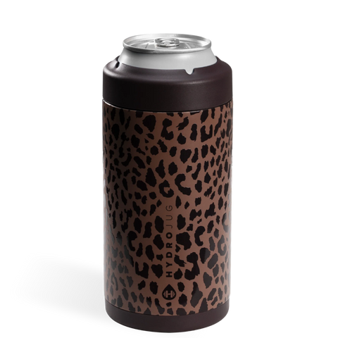 Can Cooler 16oz | 2-in-1 Insulated Tallboy Can Cooler, Screw-Top Lock – Brown Leopard