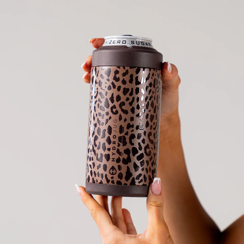 Can Cooler 16oz | 2-in-1 Insulated Tallboy Can Cooler, Screw-Top Lock – Brown Leopard